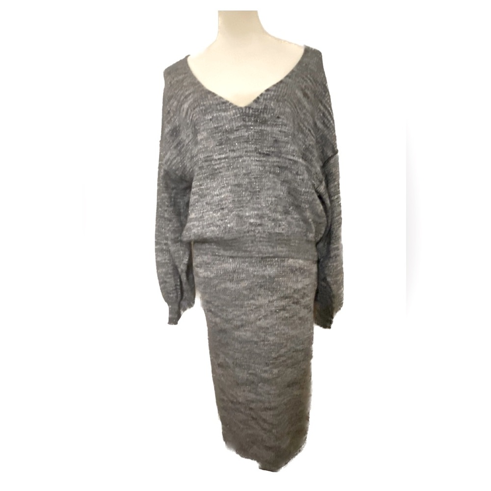 Free people gray, black and silver sweater and skirt set
